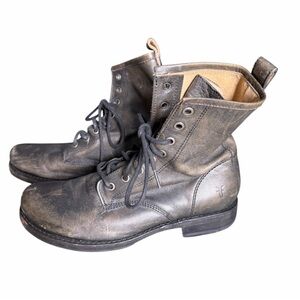 Frye Distressed Gray brown Leather combat Boots